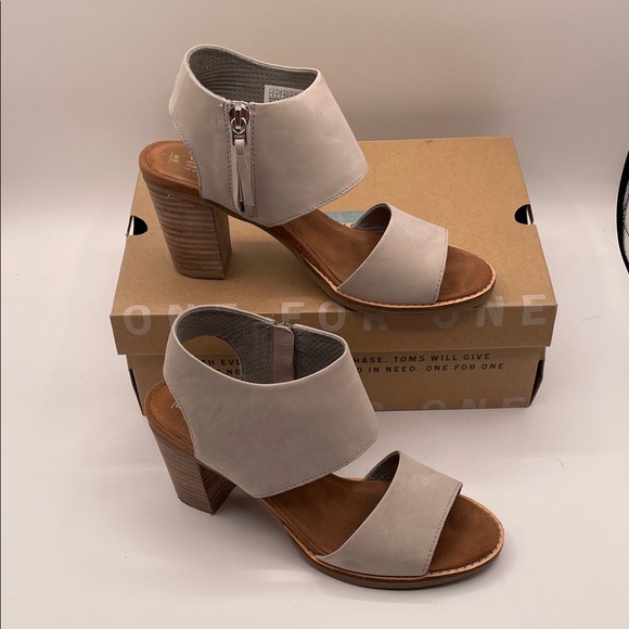 TOMS Majorca Drizzle Grey Leather Women's Heeled Sandals Size 8 Open Toe - Picture 1 of 15